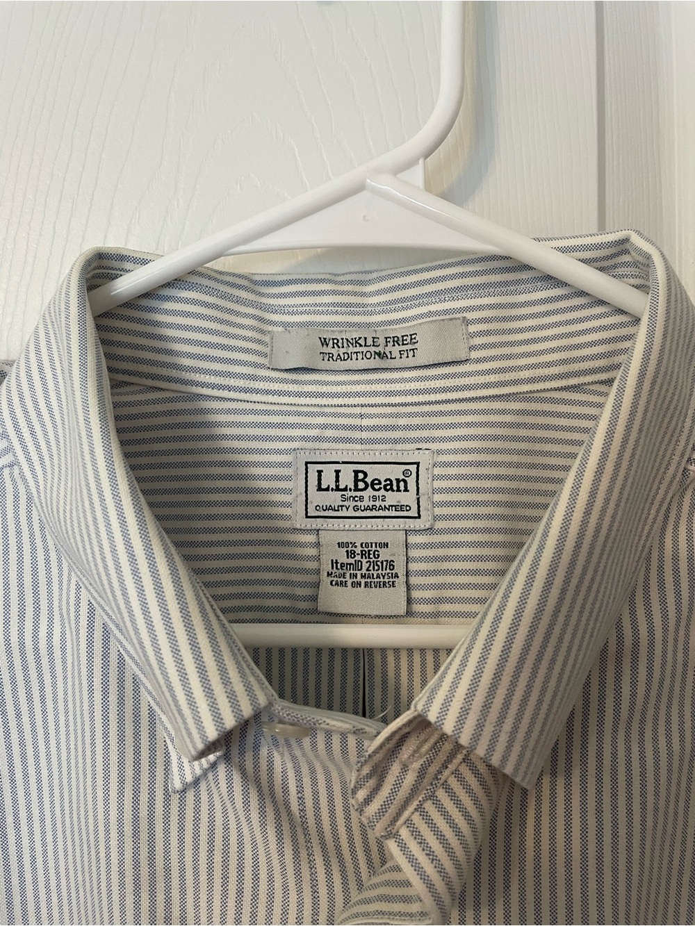 L.L. Bean Men's Traditional Fit Blue and White Pinstripe Dress Shirt